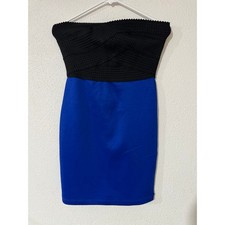 Trixxi Strapless Colorblock Bodycon Mini Dress Black Royal Blue Juniors S 5