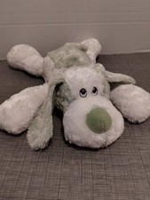 Aurora Baby White Green Puppy Dog Plush Satin Ears 14" Stuffed Animal Flopsy