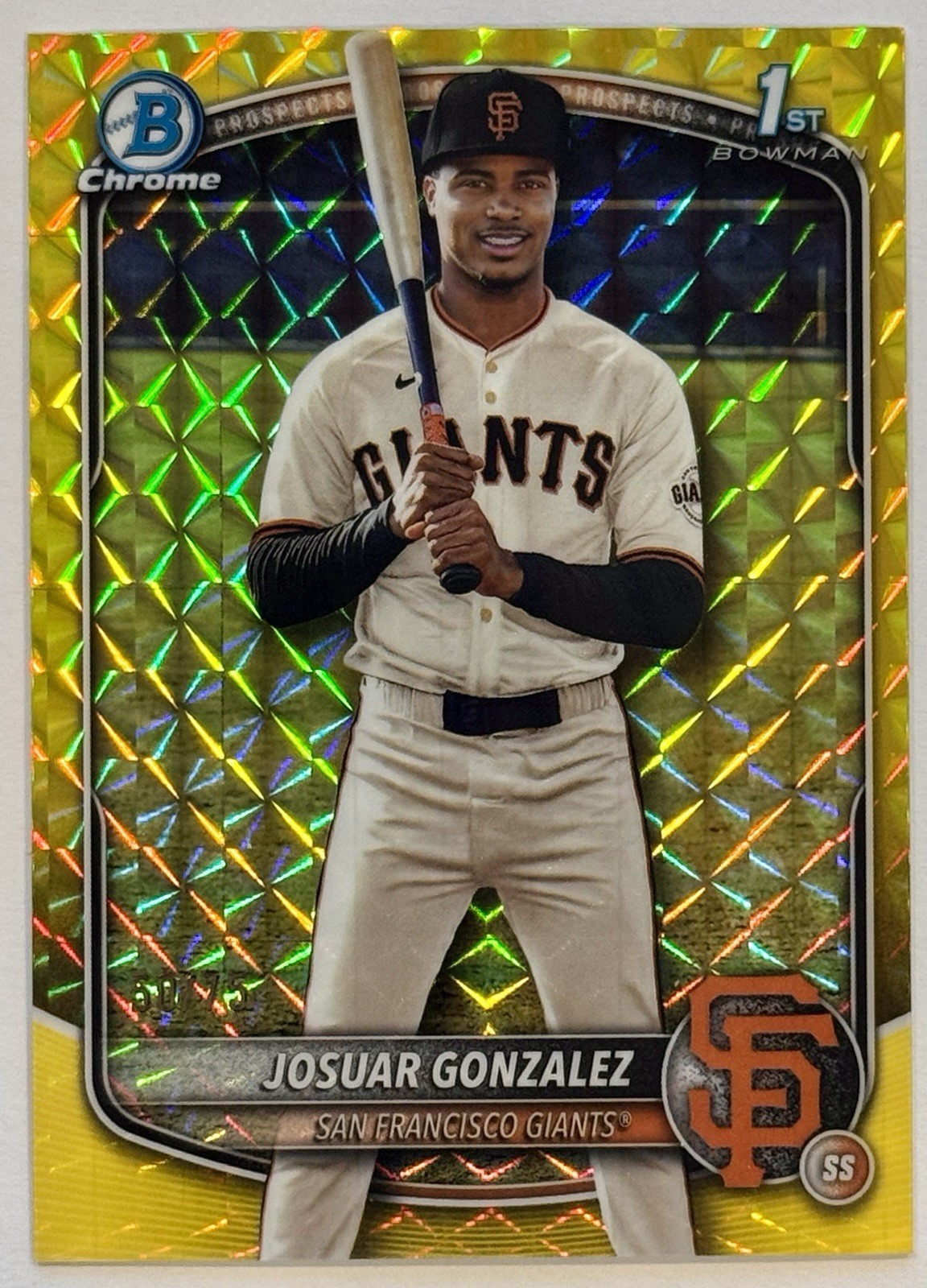 2025 Bowman Chrome Josuar Gonzalez 1st Yellow Geometric Refractor 50/75 SEE DESC