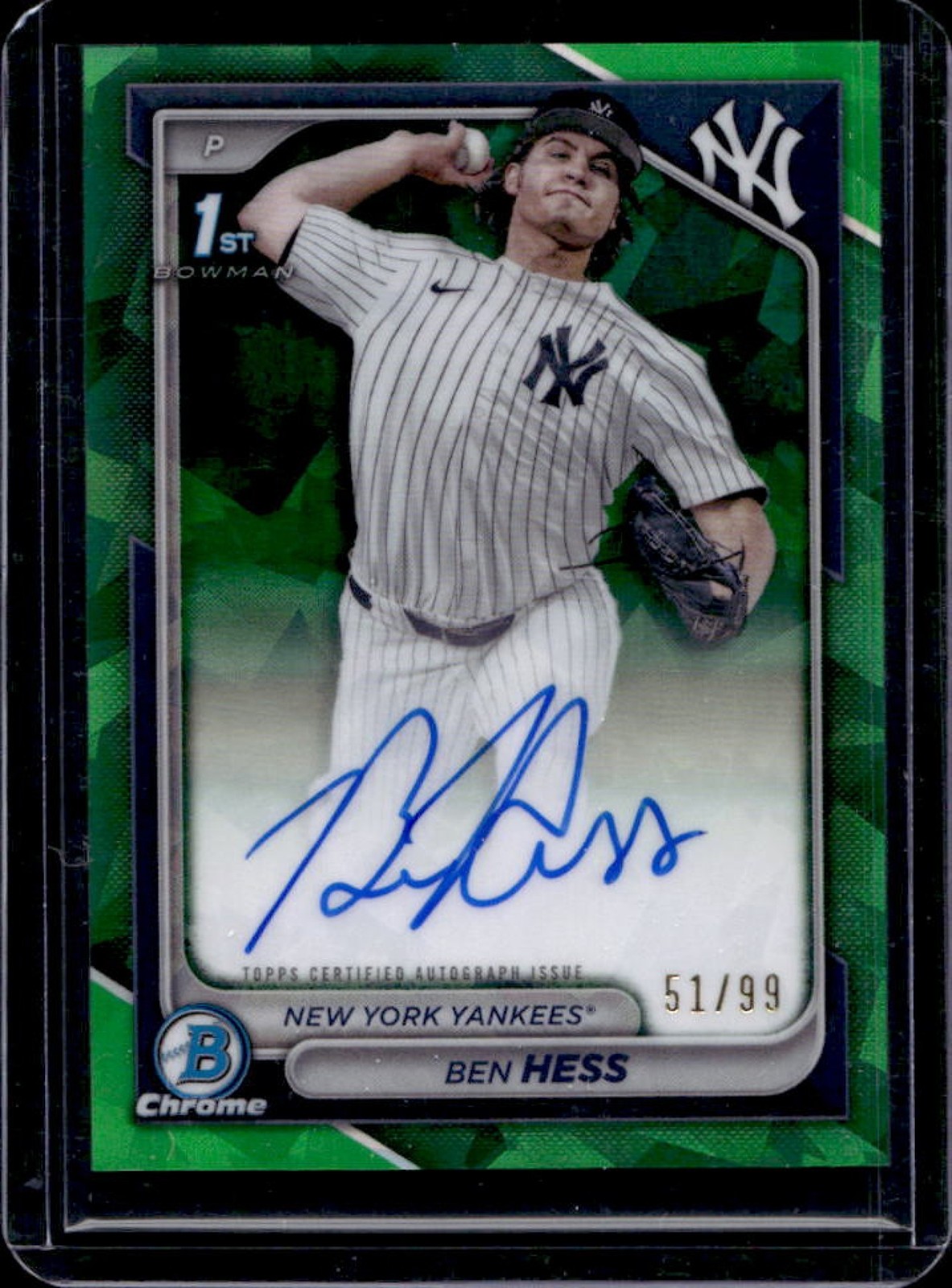 2024 Bowman Draft Sapphire Ben Hess Chrome Auto Green 1st #51/99
