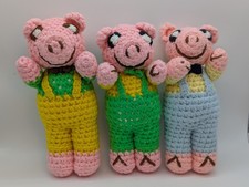 Nursery Rhymes 10" Handmade Crocheted 3 Little Pigs Animal Toy Display