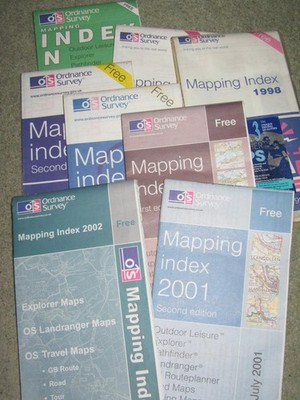 OS Ordnance Survey Mapping Indexes - assorted editions 1996-2002