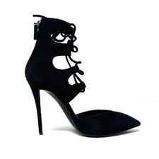 Giuseppe Zanotti Yvette Black Suede Lace-Up Cutout Stiletto Pumps 37.5 with box