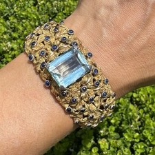 Bracciale Vintage Mario Buccellati Acquamarina Cabochon Zaffiri Oro 18k