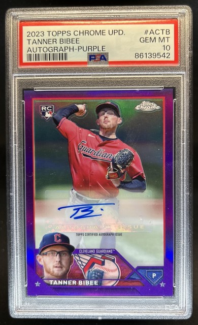 2023 Topps Chrome Update Tanner Bibee Auto Purple Refractor RC #/250 PSA 10