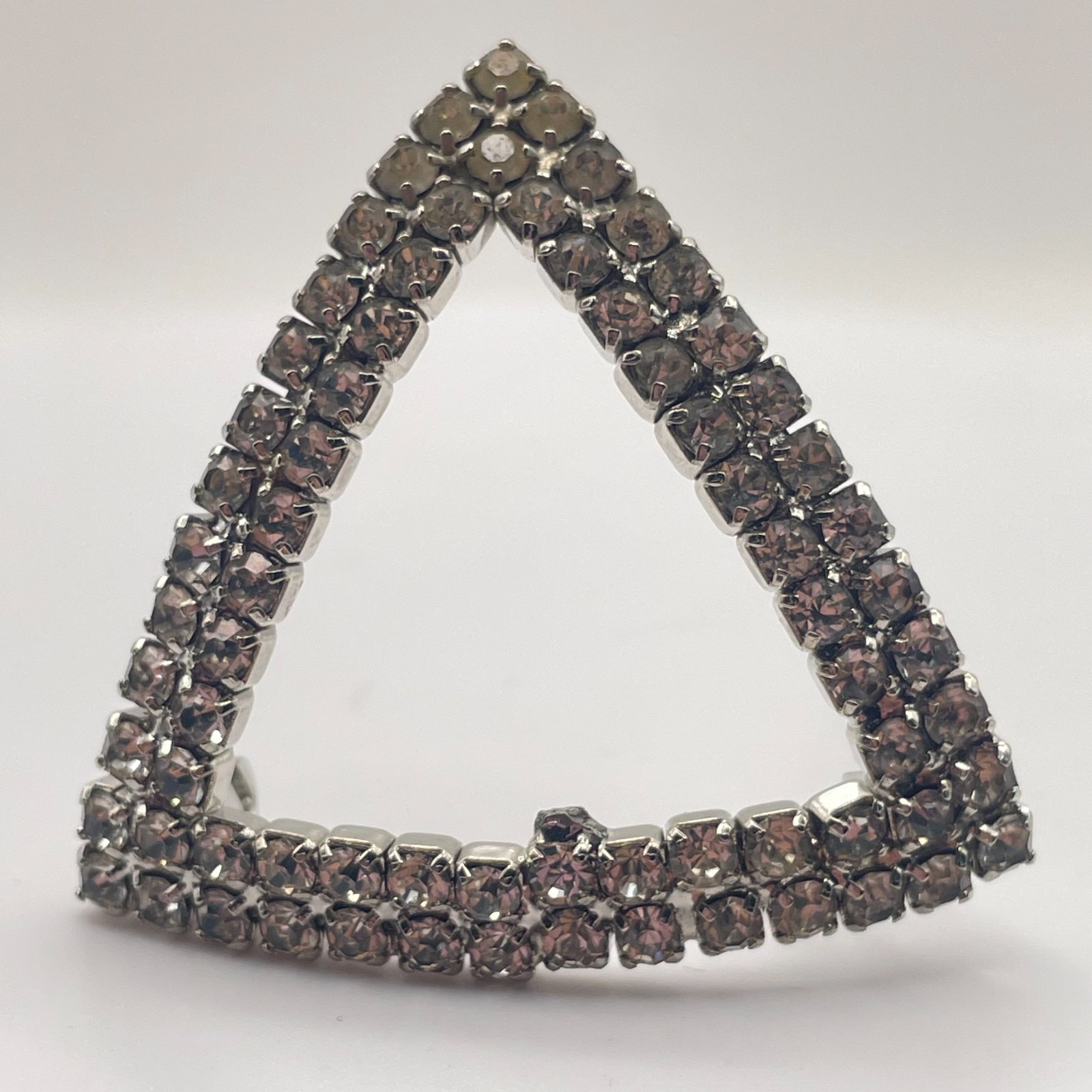 Vintage Silver Tone Smoky Rhinestone Geometric Triangle Statement Brooch Pin