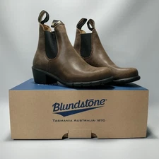 BLUNDSTONE #1673 Antique Brown Leather Heeled Chelsea Boots Womens Size 6.5 US