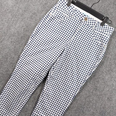 Draper James RSVP Pants Womens 8 Blue Gingham Check Twill Slim Ankle Stretch