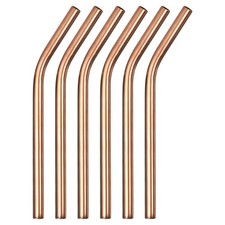 6Pcs Reusable Metal Straws, 9.5" Stainless Steel Bent, Rose Golden 