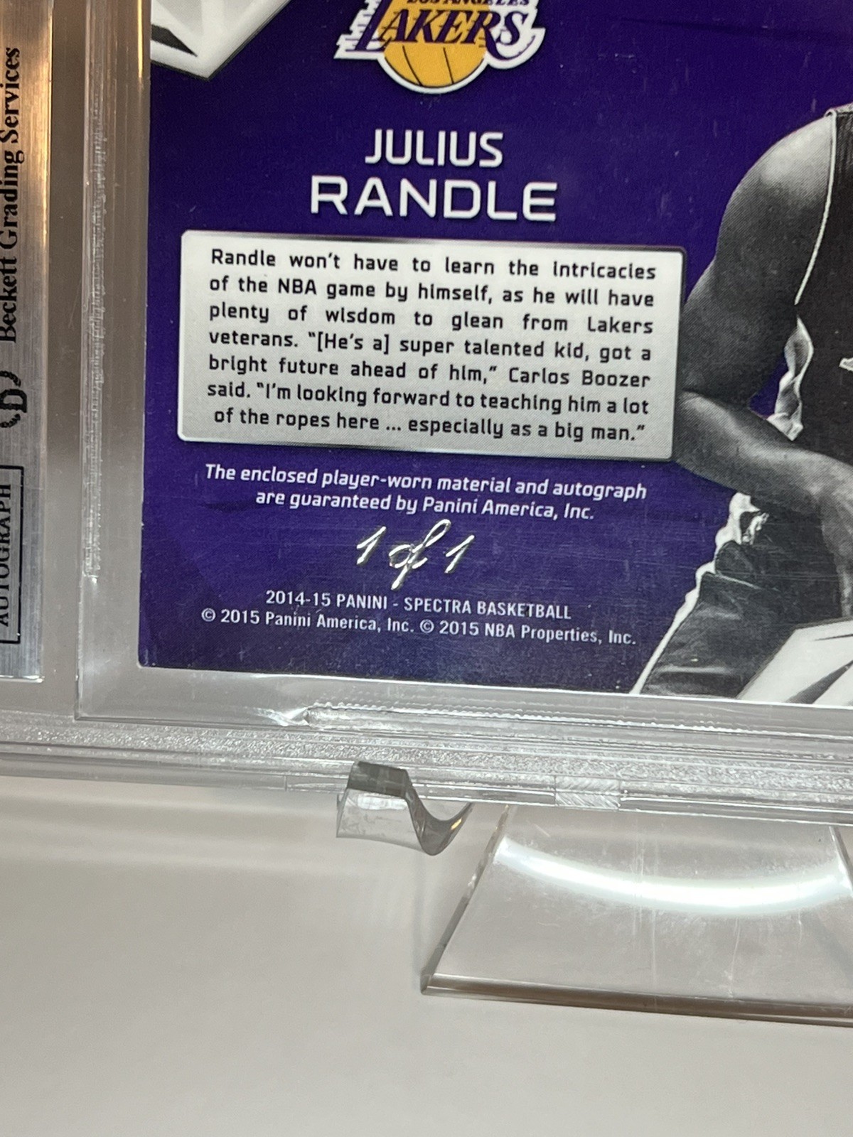 2014-15 Panini Spectra Superstar #5 Julius Randle RC Patch Auto 1/1 🔥 BGS 9/10 view 3