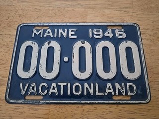 VINTAGE 1946 Maine SAMPLE License Plate 00 000 Vacationland