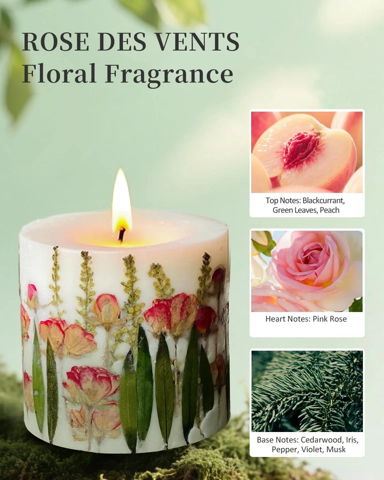 Vela Perfumada Perfume Rosa, Vela Perfumada Floral 10oz con Cera de Soja y Abejas, 4... Foto 3 de 4