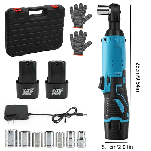 Electric Cordless Right Ratchet 580Nm 3/8'' 90 Angle Wrench Power 2x Battery Kit - Picture 11 of 12