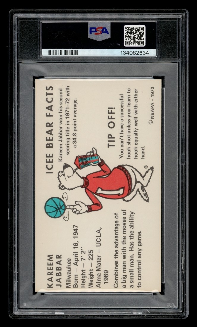 1972-73 Icee Bear Set-Break Kareem Abdul-Jabbar PSA 7 NM view 2