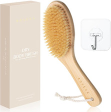 Dry Brushing Body Brush with Curved Handle, Natural Bristles, Exfoliating  Curv