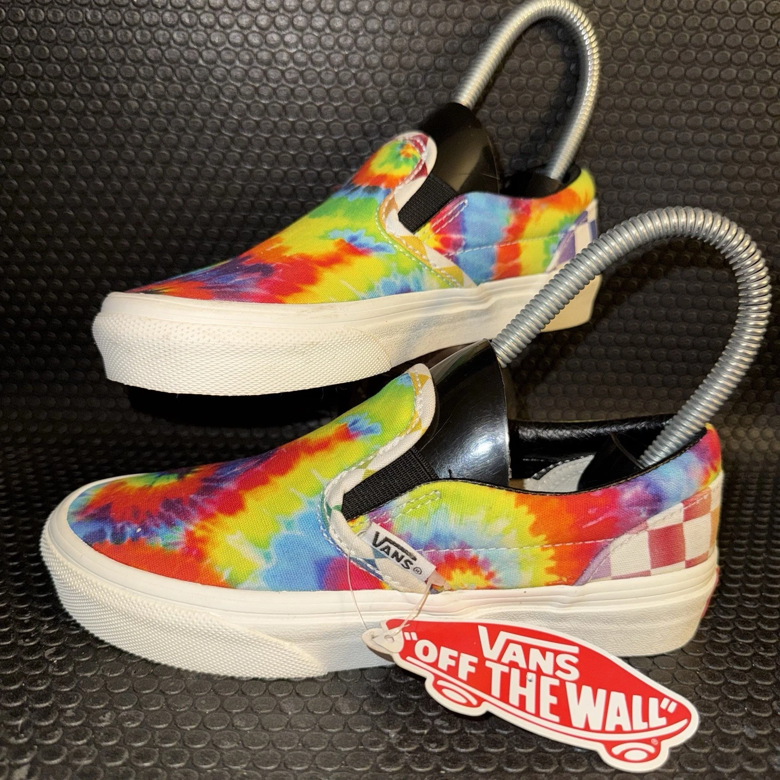 Scarpe da ginnastica Vans Rainbow classiche a scacchi tie dye slip on giovani taglia 1