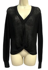 Veronica Beard Jeans Sweater Womens Small Black Linen Blend Twist Front V Neck