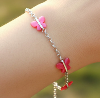 Adjustable Pink Butterfly Bracelet Handcrafted Silver Tone Jewelry Gift for Her