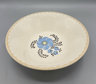 Royal China Jeanette Serving Salad Bowl Pasta 9.5'' MCM Blue Floral USA Vintage