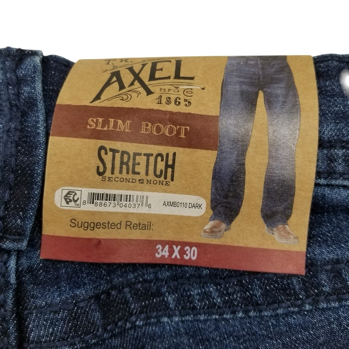 T.K. AXEL Slim Boot Cut Jeans Men 34 x 30 Blue Denim Stretch Dark