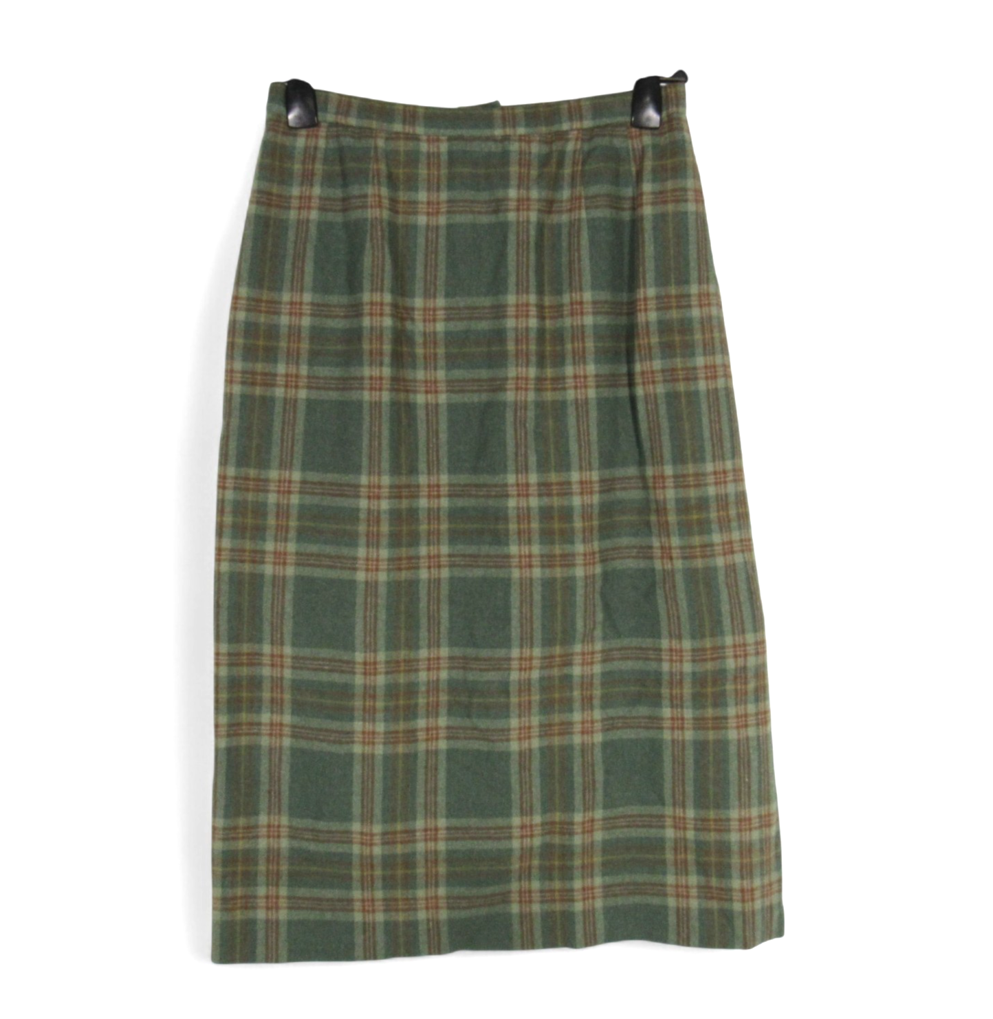 VTG PENDLETON Lined VIRGIN WOOL Green/Brown PLAID Slit STRAIGHT PENCIL SKIRT 12