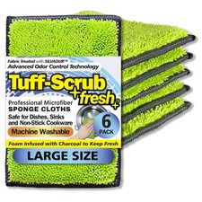 6-Pack Scrub-N-Wipe Sponge Cloth, Large, Silvadur Antimicrobial, Non-Scratch