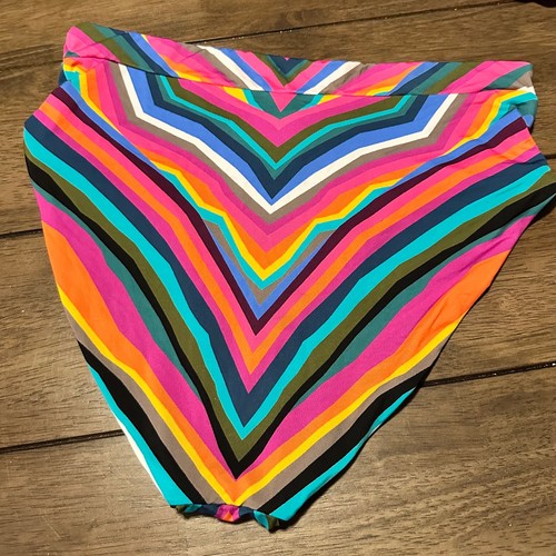 New Trina Turk Louvre High Rise Reversible Chevron Bikini Bottom Teal Sz 14 - Picture 7 of 7