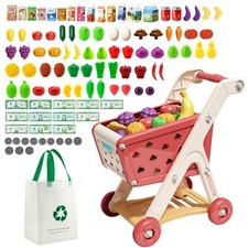102pcs Kids Shopping Cart Trolley Play Set with Pretend Food and Accessories,...