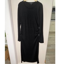 Banana Republic Soft Luxe Black Ruched Midi Dress Long Sleeve Minimalist L NEW