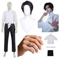 Men Yuta Okkotsu Cosplay Costume White Suit Wig Rings Halloween Carnival Party