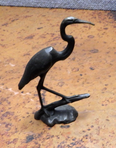 Scott Nelles Bronze Heron Figurine 6" Signed C2