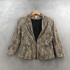 Chicos Leopard Print Blazer Jacket Womens 1 Tan Black Ponte Knit Single-Breasted