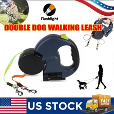 Retractable Reflective Dual Pet Leash Lead 360Swivel Double Dog Walking Leash A+