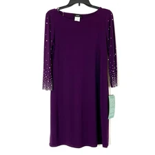 MSK Plumstone Dress 3/4 Sleeve Rhinestone Detail Purple Polyester Spandex Womens