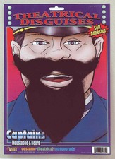FORUM BLACK SELF ADHESIVE CAPTAIN'S MOUSTACHE  BEARD COSTUME ACCESSORY 61775
