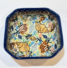 Unikat 1899 Polonia ceramica quadrata ciotola piatto onde conchiglia 5" D Skiba fatto a mano