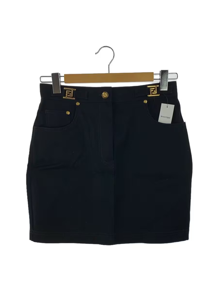 FENDI skirt size 42 cotton black plain flq548 ak6e FF buckle mini skirt