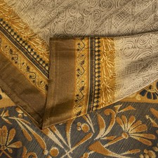 Sanskriti Vintage Soft Gray Moss Crepe Saree Floral Print Sari 6Yd Craft Fabric