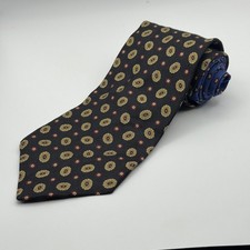 Tommy Hilfiger Mens Silk Tie Navy Blue Gold Medallion Printed in Italy USA Made