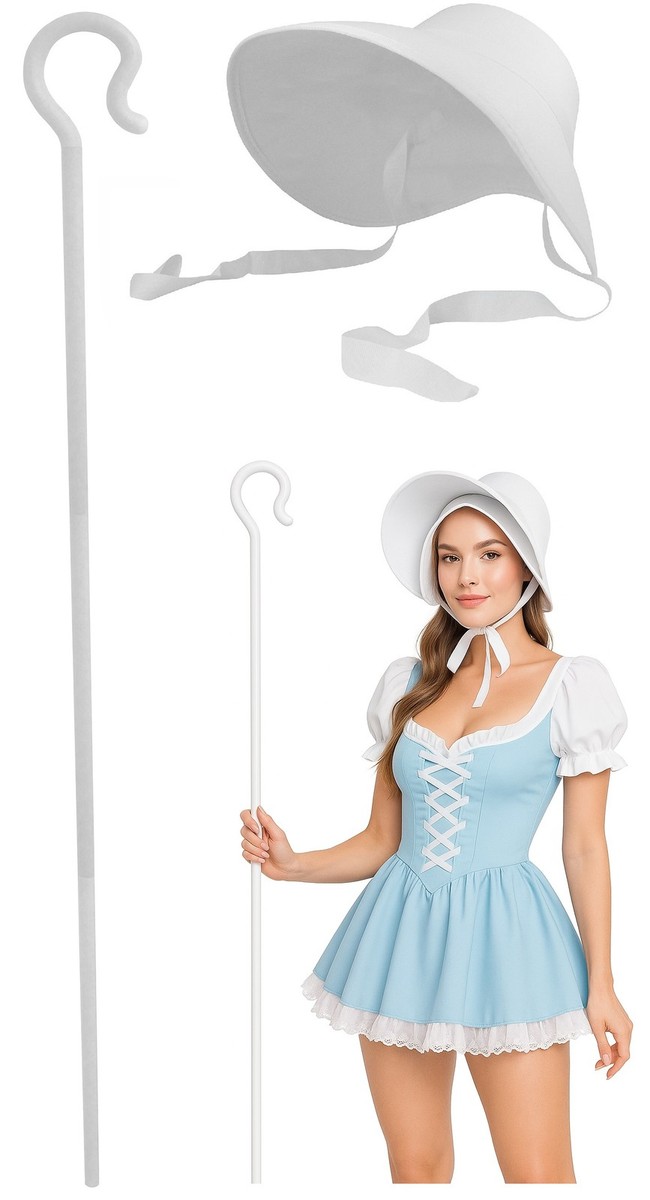 Adult Pilgrim Shepherd Little Bo Peep Bonnet and Crook Hook Staff