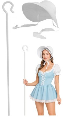 Adult Pilgrim Shepherd Little Bo Peep Bonnet and Crook Hook Staff - Main Image