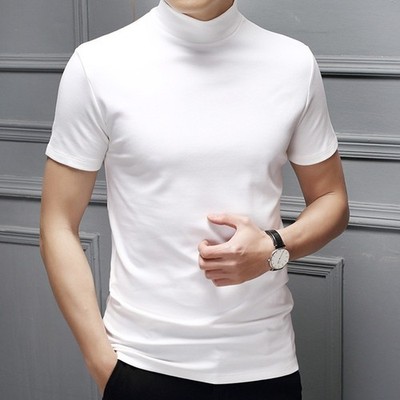 Men Mock Neck Basic Plain Blouse T-shirt Pullover Short-Sleeve Top Bottoming Top