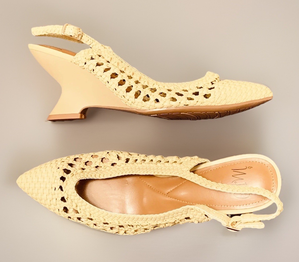 Impo Velika Sz. 8.5 Woven Pump Beige Slingback Cushioned Kitten Heel
