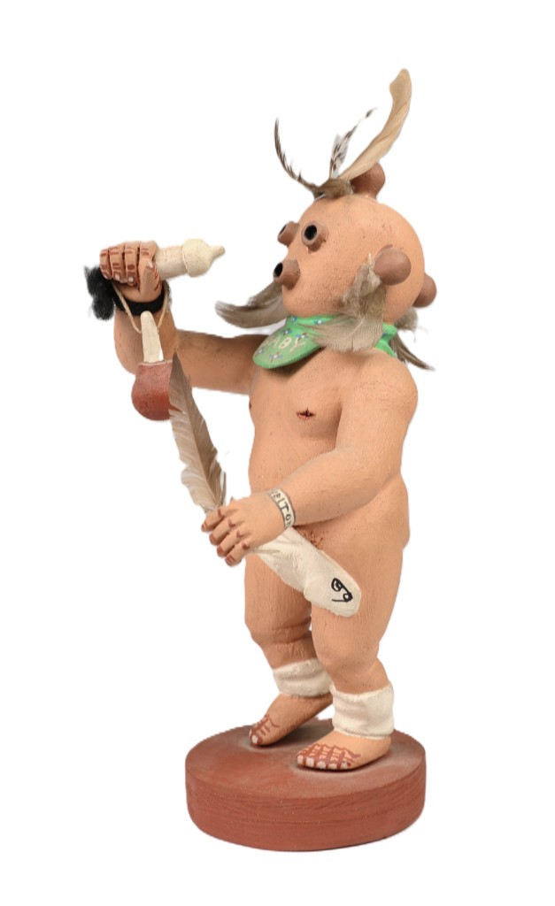 Hopi Kachina Mudhead Baby Doll By Henry Shelton ca. 1960  Size 6.5" H + Feathers