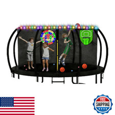 Trampoline Accessories Kit: Basketball Hoop, 50FT Solar Lights, Dart Board