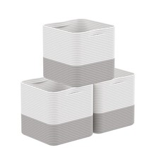 Storage Cotton Cubes 11 Inch, Woven Cotton Rope Storage Baskets for Toys Blan...