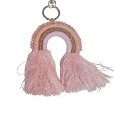 Rainbow Macrame Keychain Car Charm Backpack Clip Pink Gold Boho Decor