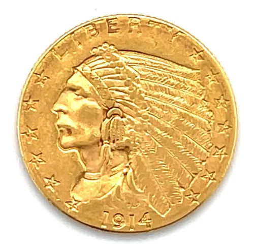1914-D $2.5 Indian Head Quarter Eagle United States Gold Coin - AU Condition