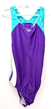 Speedo Girls Size 14 Infinity Splice One Piece Swimsuit Purple Teal White