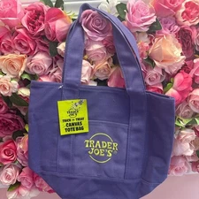 Trader Joe's 2025 Adorable Mini Canvas Tote Bag Purple Edition NWT